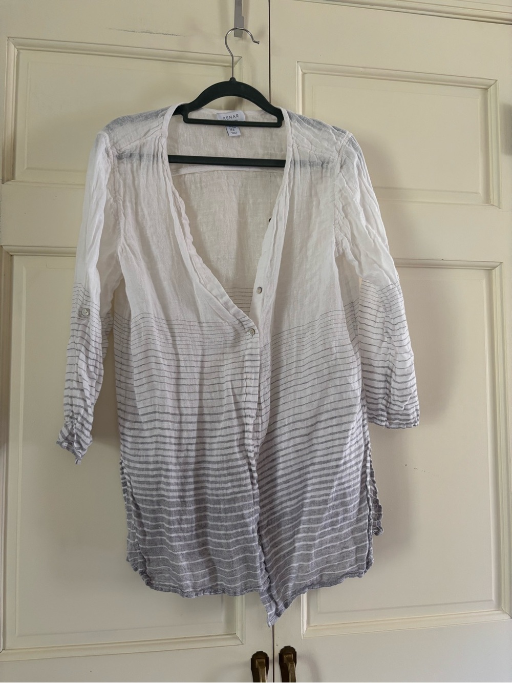 Kenar Linen White to Gray Ombre Button Up